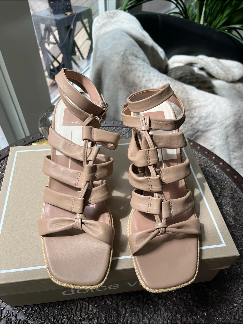 DOLCE VITA OLEMA STRAPPY BLOCK HEEL GLADIATOR SANDALS CAFE 10